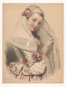 Jovem velada com uma rosa no cabelo Mousseuse de rosas (título no objeto) Estudos de artistas selecionados (título da série) Etudes choisies (título da série no objeto)