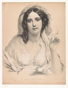 Jovem velada com um cigarro na mão La reine du sérail (título no objeto) Estudos de artistas selecionados (título da série) Etudes choisies (título da série no objeto)