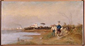 Camponeses de Martigues a caminho do passeio Pintura de Emile Loubon (1809-1863) Século XIX