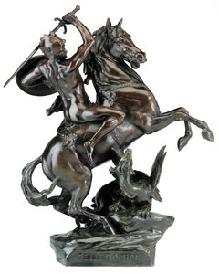 Belerofonte matando a quimera (bronze) de Emile Louis (after) Picault