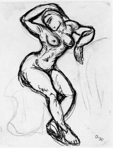 Modelo feminino sentado com o braço direito acima da cabeça. de Emile Othon Friesz