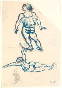 Três estudos de uma acrobata feminina, no trapézio e andando. de Emile Othon Friesz