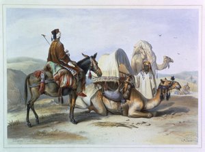Kafila com um camelo que carrega um Hodesh, ilustração "do vale do Nile", gravado por Lehnert, bar. por Lemercier, 1848 de Emile Prisse d