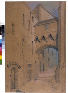 O início do grande grau e a ponte fortifica. Monte Saint Michel. Desenho de Emile Sagot. Museu Municipal de Avranches (Manche)