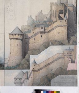 Vista do machicoulis entre a Torre Norte e a Torre Claudine do Mont Saint Michel. Desenho de Emile Sagot. Museu Municipal de Avranches (Manche)