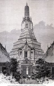 Portal do Grande Pagode Wat-Chan, Banguecoque. Desenho de Thérond.
