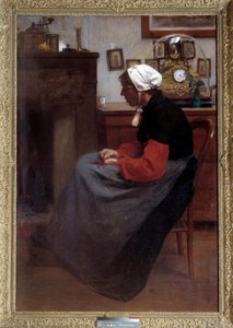 Coração simples Um velho camponês dormindo em uma cadeira em um interior rústico. Pintura de Emile Troncy (1859-1943). Paris, Palais du Luxembourg DR de Emile Troncy