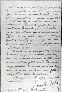 Carta de Zola para Edouard Manet (1832-1883) 1868 (caneta e tinta sobre papel) de Emile Zola