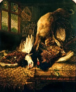 Natureza morta com faisões e lebre, c.1860 (óleo sobre tela)