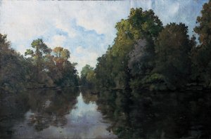 Clisson, La Sèvre perto do moinho de farinha, as árvores do Garenne Lemot de Emmanuel Lansyer