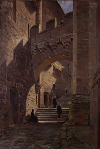 Mont Saint-Michel, Portão fortificado na Abadia, 1881 de Emmanuel Lansyer