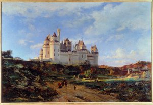 Vista do castelo de Pierrefonds no Oise Painting de Emmanuel Lansyer (1835-1893) Beauvais do século XIX. Musee Departemental de l
