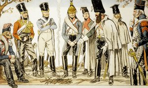 Armee Francaise 1810 da esquerda para a direita cavaleiro lancier Houzard cavaleiro Dutrain Dragão