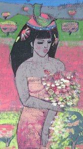 Vestido como Flora (óleo a bordo) de Endre Roder