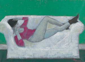 Karen on the Settee (óleo sobre tela) de Endre Roder
