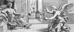 A Anunciação com Anjo Ajoelhado, c. 1540-41. de Enea Vico.