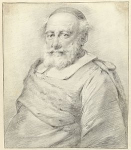 Retrato de um homem com barba branca e boné na cabeça, à esquerda de Engel Sam