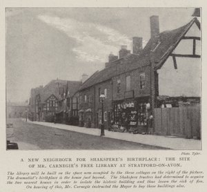 Um novo vizinho para Shaksperes Birthplace, o site do Sr. Carnegies Free Library em Stratford-on-Avon de English Photographer