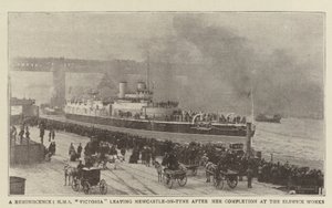 Uma reminiscência, HMS Victoria saindo de Newcastle-on-Tyne após sua conclusão no Elswick Works de English Photographer