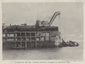 Um trem no mar, Curious Railway Accident at Kirkaldy Pier de English Photographer