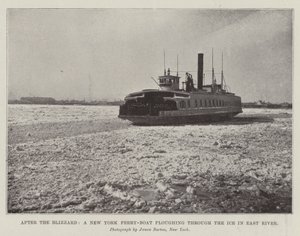 Após a Blizzard, um Ferry-boat de Nova York atravessa o gelo no East River de English Photographer