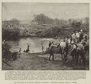 Um incidente em uma campanha sul-africana, nadando em cavalos em um rio de English Photographer