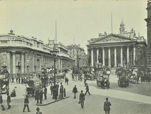 Banco da Inglaterra e Royal Exchange, Threadneedle Street, cidade de Londres, 1890 de English Photographer