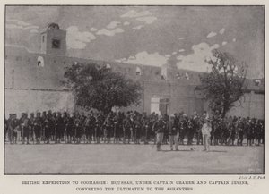 Expedição britânica a Coomassie, Houssas, sob o comando do Capitão Cramer e do Capitão Irvine, transmitindo o Ultimato aos Ashantees de English Photographer