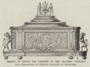 Caixão em que a Liberdade da Companhia Drapers foi apresentada ao príncipe Charles da Dinamarca de English Photographer