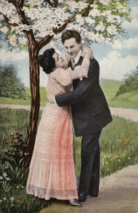 Par, abraçar, sob, um, flor, árvore, (chromolitho) de English Photographer