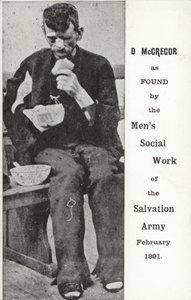 D McGregor como encontrado pelo trabalho social masculino do exército da salvação, fevereiro de 1891 de English Photographer
