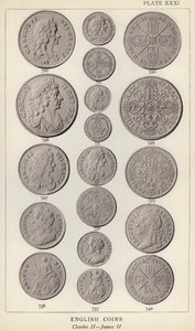 Moedas inglesas, Charles II, James II (foto a p/b) de English Photographer