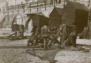 Pescadores, retratado, com, seu, redes, praia, em, brighton de English Photographer
