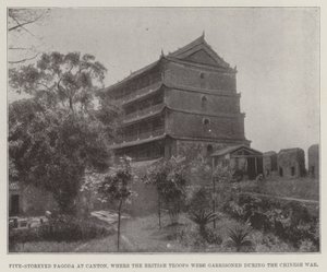Pagode de cinco andares em Canton, onde as tropas britânicas foram guarnecidas durante a Guerra da China de English Photographer