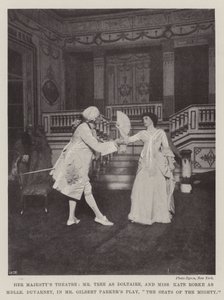 Seu Majestys Theatre, o Sr. Tree como Doltaire, e a Srta. Kate Rorke como Mademoiselle Duvarney, no Mr Gilbert Parkers Play, The Seats of the Mighty de English Photographer