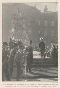 Lord Roberts em Manchester, 10 de outubro, o Comandante em Chefe inaugura a Estátua da Rainha Vitória por Onslow Ford, RA de English Photographer