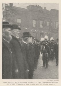 Lord Roberts em Manchester, 9 de outubro, o Comandante em Chefe inspeciona os veteranos da Crimeia e o motim indiano de English Photographer