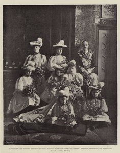 Casamento de Lady Margaret Grosvenor com o príncipe Adolphus de Teck no Eaton Hall, Chester, a noiva, noivo e madrinhas