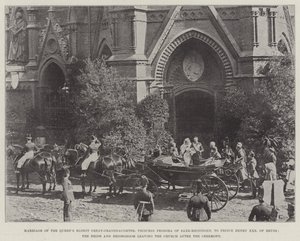 Casamento da Bisneta Mais Velha do Queens, Princesa Feodora de Saxe-Meiningen, ao Príncipe Henrique XXX de Reuss, a Noiva e o Noivo saindo da Igreja após a Cerimônia de English Photographer