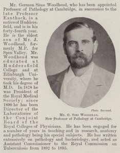 Sr. G Sims Woodhead, novo professor de patologia em Cambridge