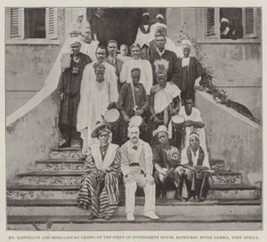 Senhor Llewellyn e chefes senegambianos nos degraus do Palácio do Governo, Bathurst, Rio Gâmbia, África Ocidental de English Photographer