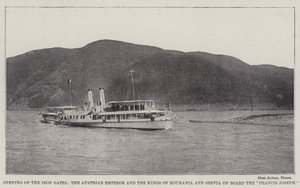 Abertura dos Portões de Ferro, o Imperador Austríaco e os Reis da România e Servia a bordo do Francis Joseph de English Photographer