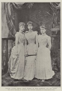 Princesa Victoria Melita, Grã-Duquesa de Hesse-Darmstadt, e suas irmãs, a princesa-coroa da Romênia e a princesa Alexandra de Saxe-Coburgo-Gotha de English Photographer