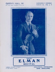 Programa para Recital de Mischa Elman, Queens Hall, em 8 de março de 1922 de English Photographer