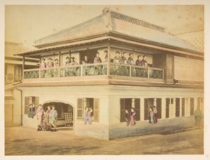 Prostitutas no bordel de Shinpuro, Takashima-cho, Yokohama, Fotógrafo: Stillfried, Colecção Raimund von Lucas: Registo fotográfico da digressão mundial de Charles James e Morton P, Lucas de English Photographer