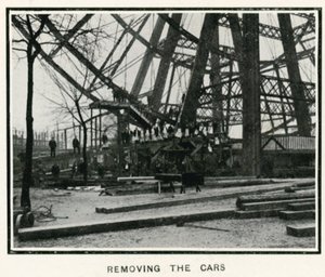 Removendo a Grande Roda em Earls Court, Londres; removendo os carros; de The Sphere, 13 de abril de 1907 de English Photographer