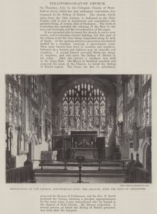 Restauração da Igreja, Stratford-on-Avon, o Chancel, com o túmulo de Shakspere