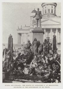 Rússia e Finlândia, a estátua de Alexandre II em Helsingfors, decorada no aniversário de sua morte de English Photographer