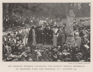 Sir Charles Warren inaugurando o Memorial da Ponte Eamont para Tropas Tood e Hindson, Imperial Yeomanry, 24 de outubro de English Photographer
