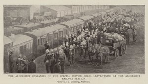 As empresas Aldershot do corpo de serviço especial que deixam a Estação Ferroviária de Aldershot de English Photographer